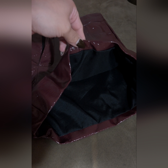 Women's Burgundy Faux Leather Shorts - Picture 4 of 16